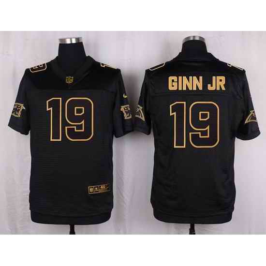 Nike Panthers #19 Ted Ginn Jr Black Mens Stitched NFL Elite Pro Line Gold Collection Jersey